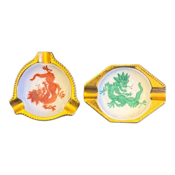 GRO. Meissen Set Of 4 Vintage Dragon Porcelain Ashtrays Handpainted Gold Trim Ja - Picture 12 of 12